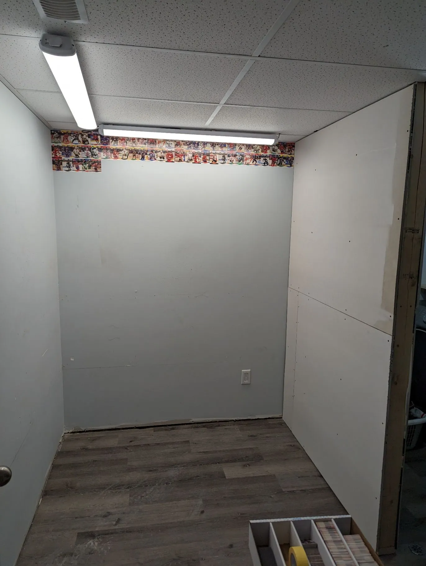 Flooring and base trim work in a commercial interior