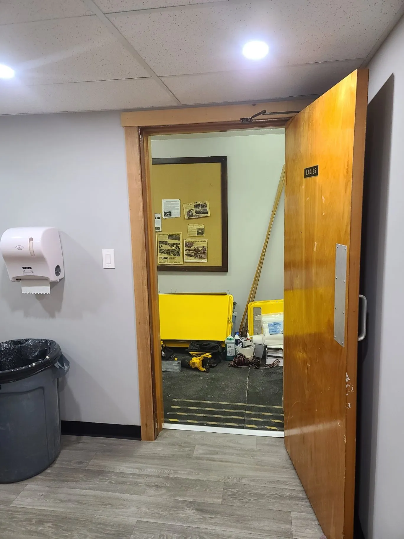 Commercial hallway and doorway during flooring work