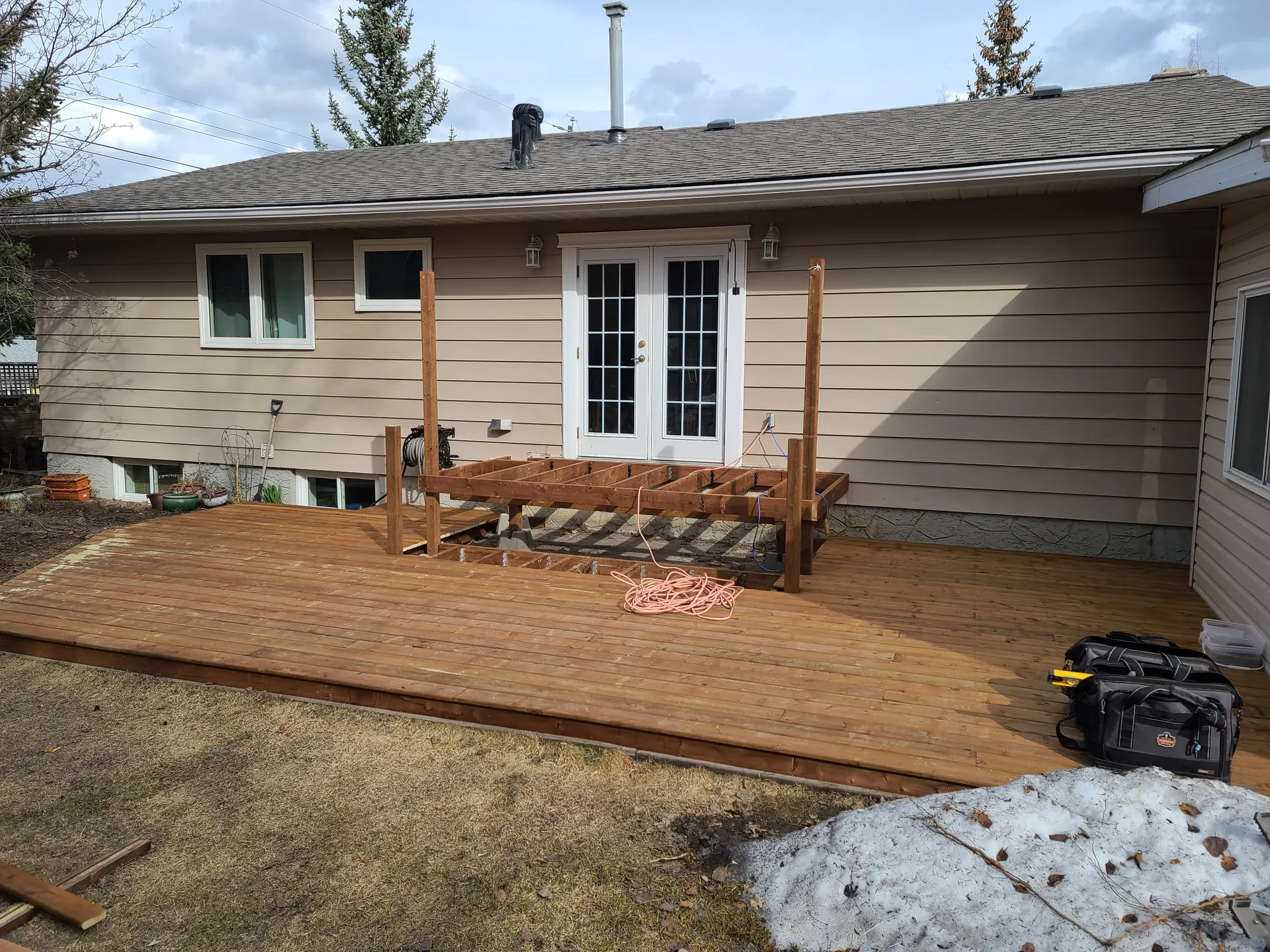 Deck boards beside the house