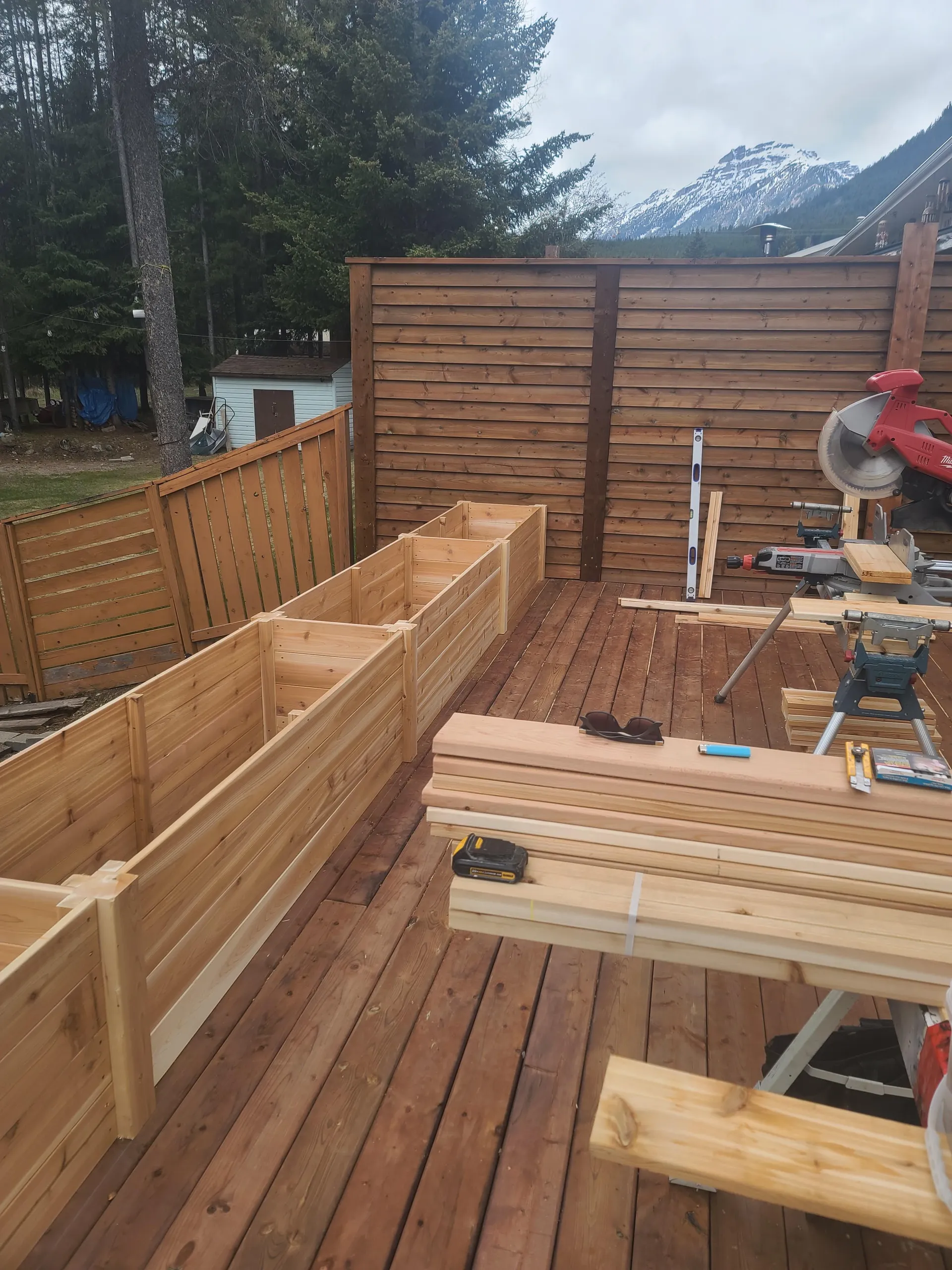 Deck posts and railing in progress